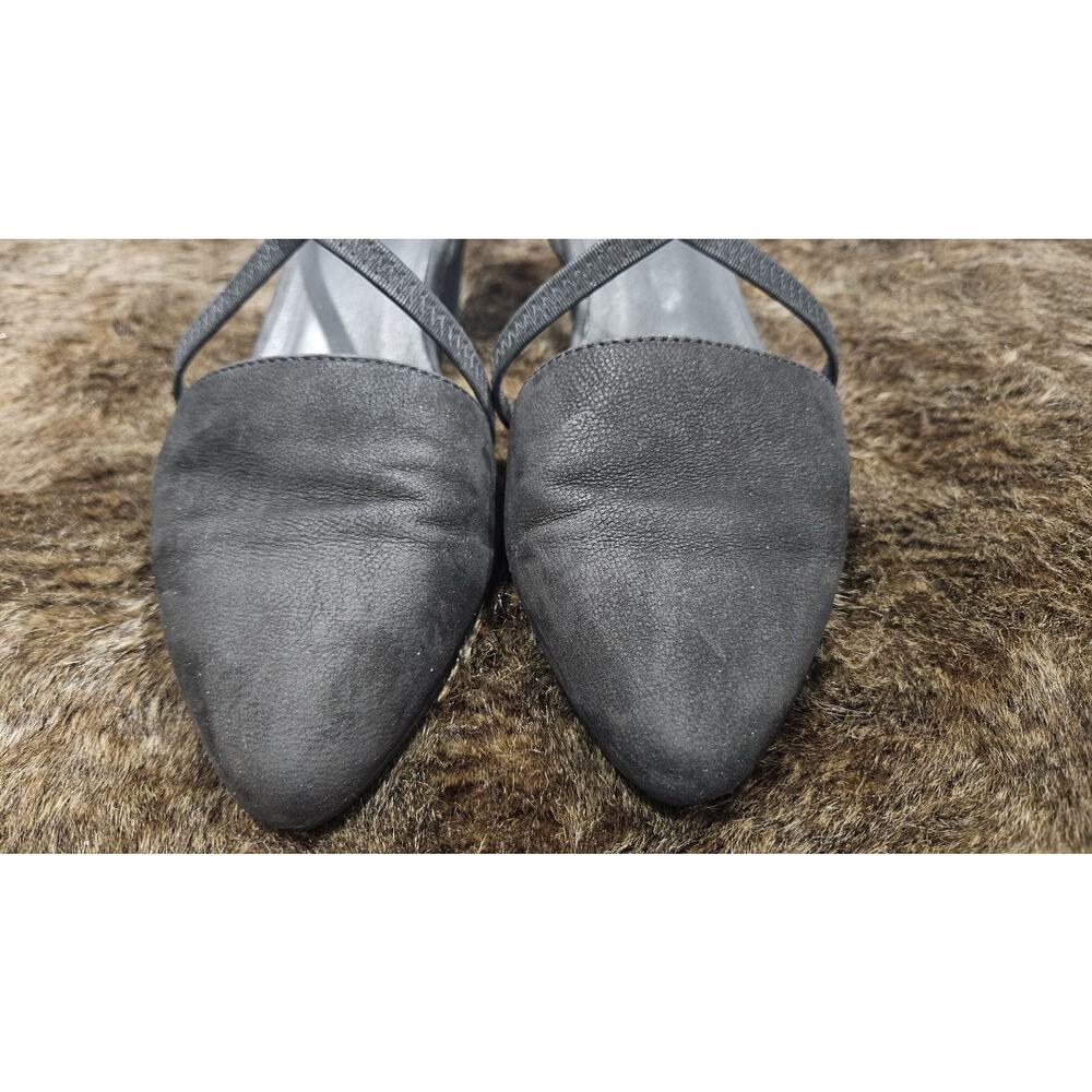 Eileen Fisher Black Suede Pointed Toe Criss Cross Flats Size 8M - Picture 7 of 10